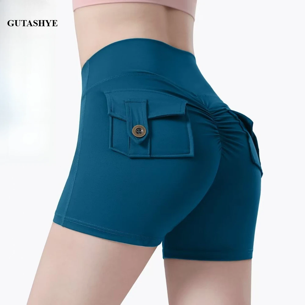 Women High Waist Cargo Shorts Naked Feel Skinny Butt Lifting 3 Inch Yoga Shorts with Pockets Fitness Workout Sports Shorts