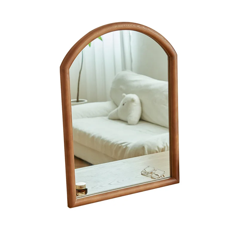 

Chinese wooden frame vanity mirror solid wood frame arched bathroom mirror hotel commercial washstand explosion-proof cosmetic