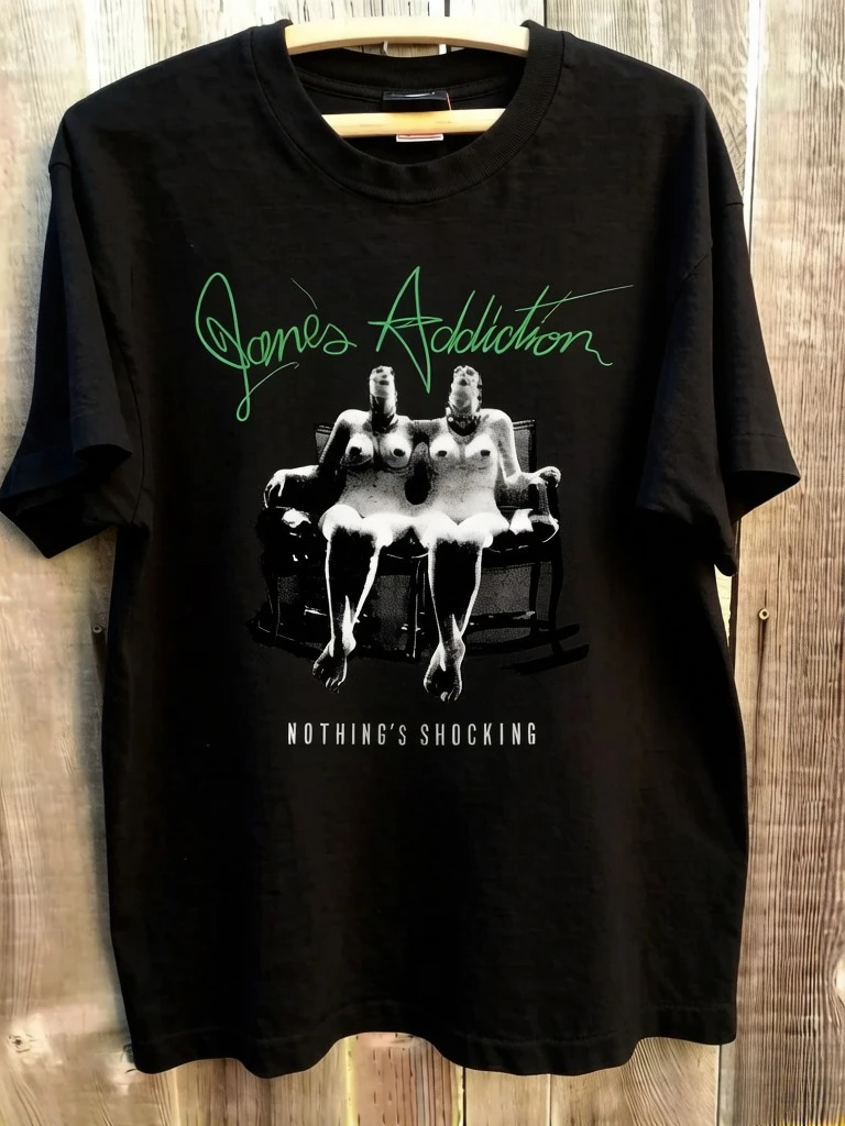 Janes Addict Band - Sin elementos estimulantes. Camiseta Básica Color Gris Carbón, Apta para Hombres y Mujeres. Camiseta con estampado Ginza.