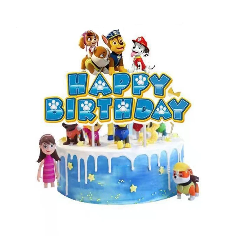 Birthday Party Paw Patrol Dog Theme Cake Toppers Banner Flag Decorations Party Picks Events Supplies 1pcs/lot
