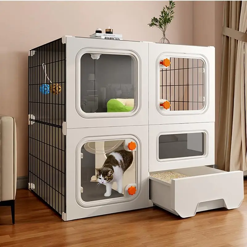 

Cat Cage with Litter Box, Detachable Metal Playpen for Indoor Outdoor Use, Rabbit Ferret Enclosure