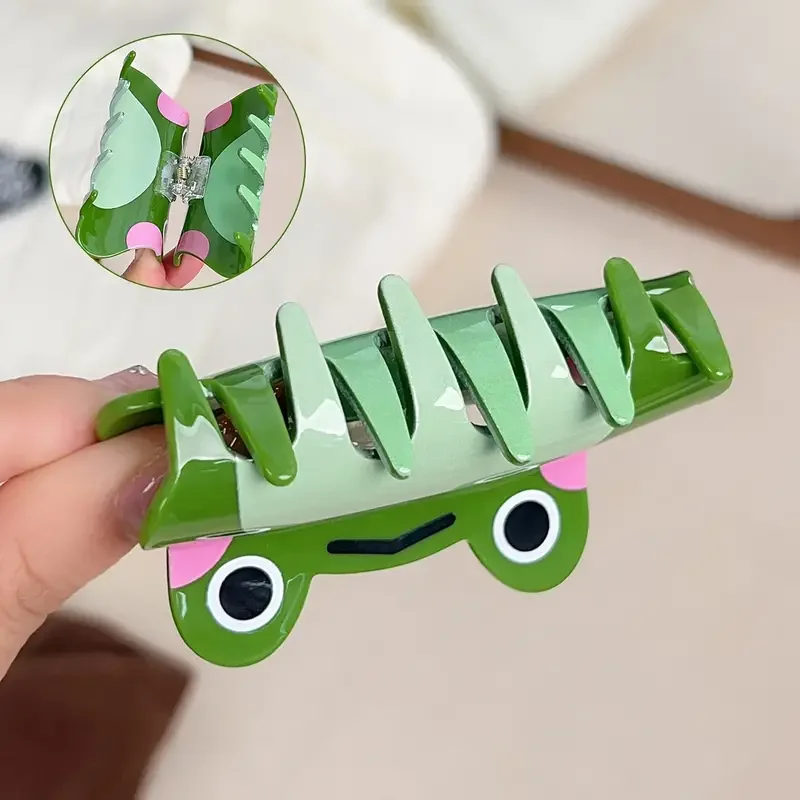 1pc Animal Green Frog Party Elegant Cute Shark Clip Acetate Back Head Clip Hair Claw Four Seasons Hair Accessories for Women