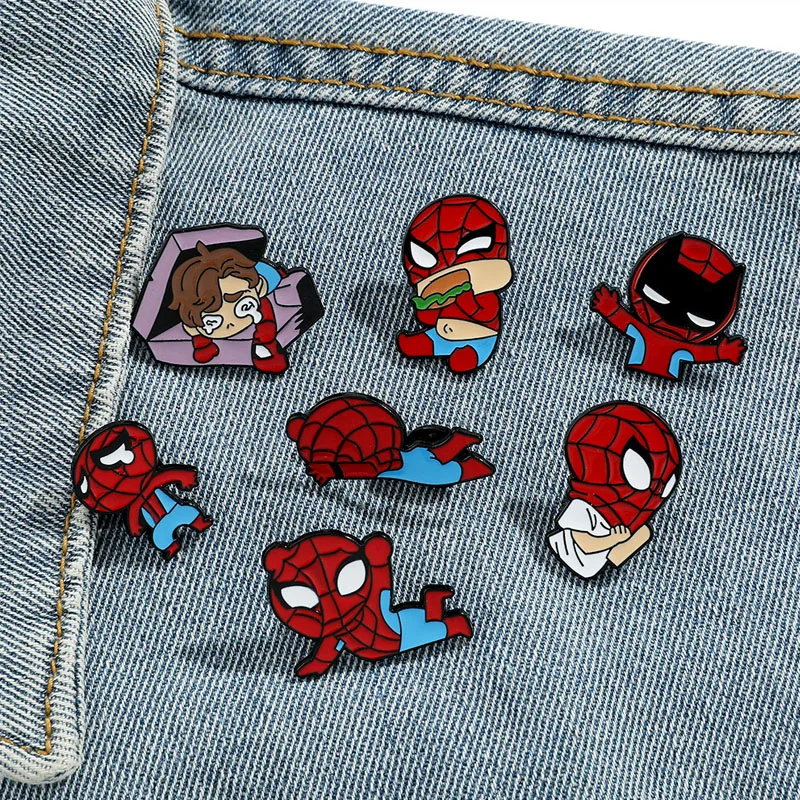 Kawaii Disney Anime Figure Spiderman Enamel Pins Avengers Spiderman Brooch for Backpack Jacket Pins Accessories Gifts