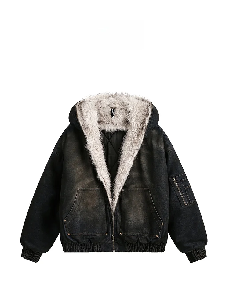 ความอบอุ่นซิปหลวมอเมริกัน Sle เบาะ Jaet Mountain Eagle Design คู่ SLIM FIT Streetwear Cotton Down Coat