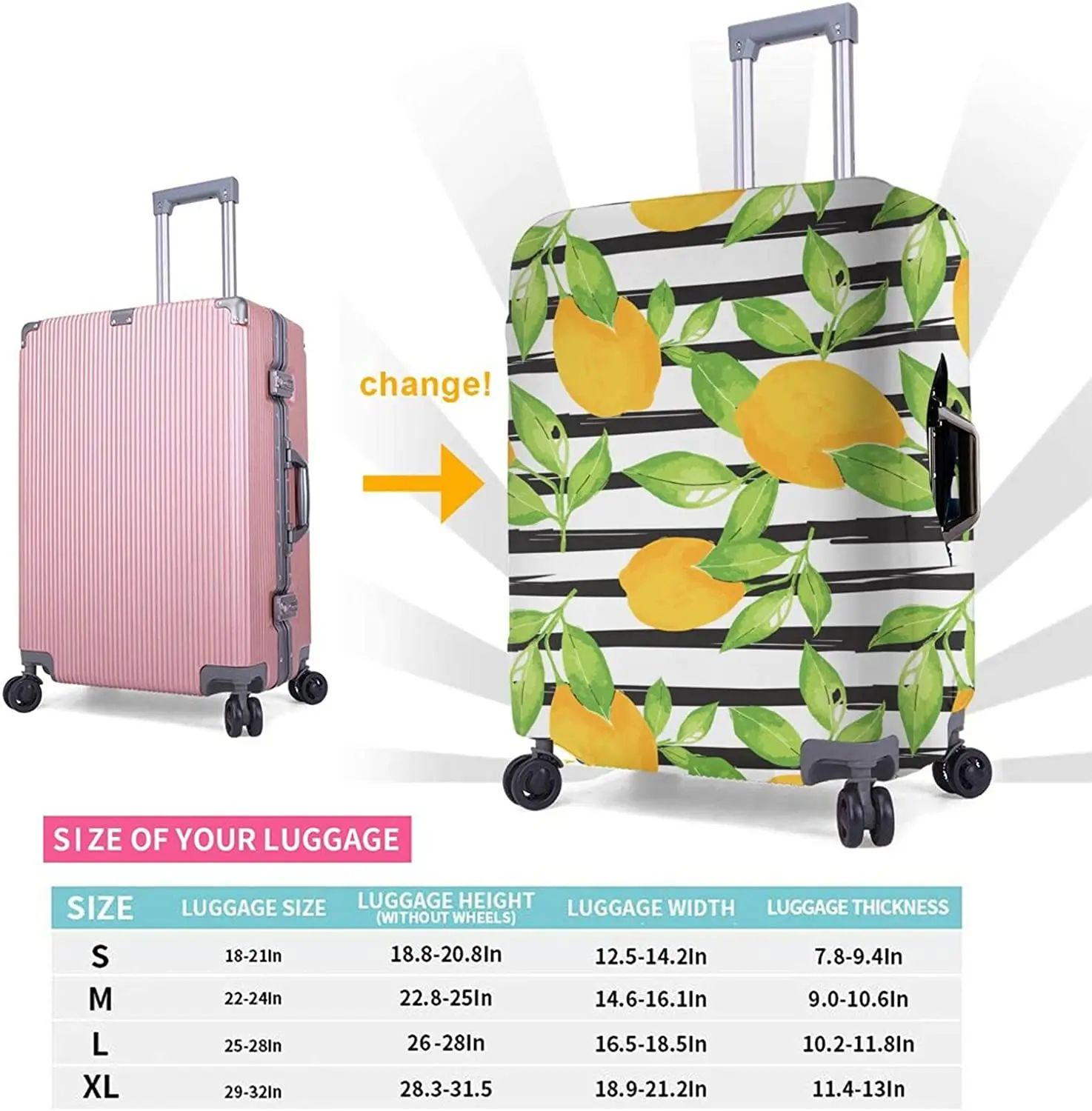 Printed Luggage Cover Fresh Lemon Thickened Elastic Travel Suitcase Protector Fruit Summer Washable Baggage Gear Covers