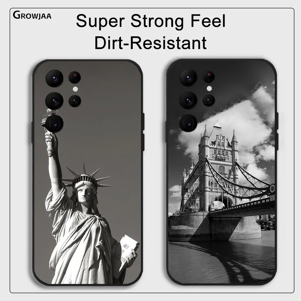 Classic Dark World Landmarks Phone Case for Samsung Galaxy S24 Ultra S22 S23 Ultra S21 S20 Protective Silicone Funda