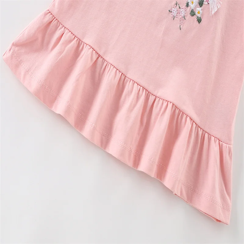 Jumping Meters 3-8T New Arrival Bunny Embroidery Hot Selling Cotton Summer Girls Tshirts Baby Clothes Children\'s Tees Tops
