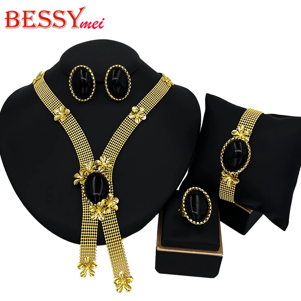 

2025 New Women Jewelry Set Christmas Gifts Sets Luxury 18K Gold Plated African Flower Necklace Bracelet Fashion Wedding Gifts