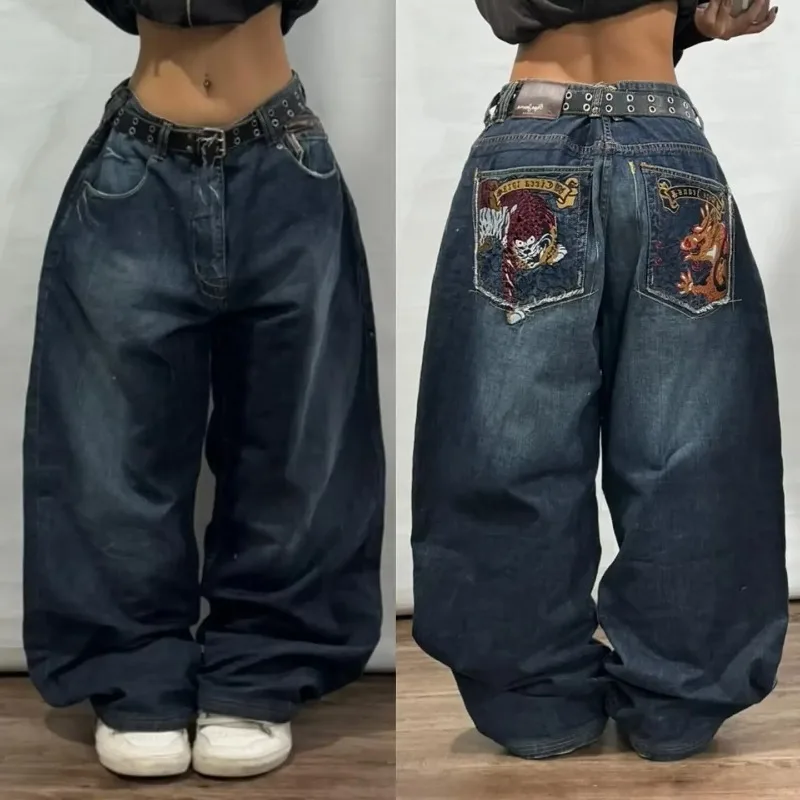 

Y2K Gothic New American Vintage Pattern Printed Baggy Jeans Men High Street Punk Hip Hop Pop Leisure High Waist Wide Leg Pants