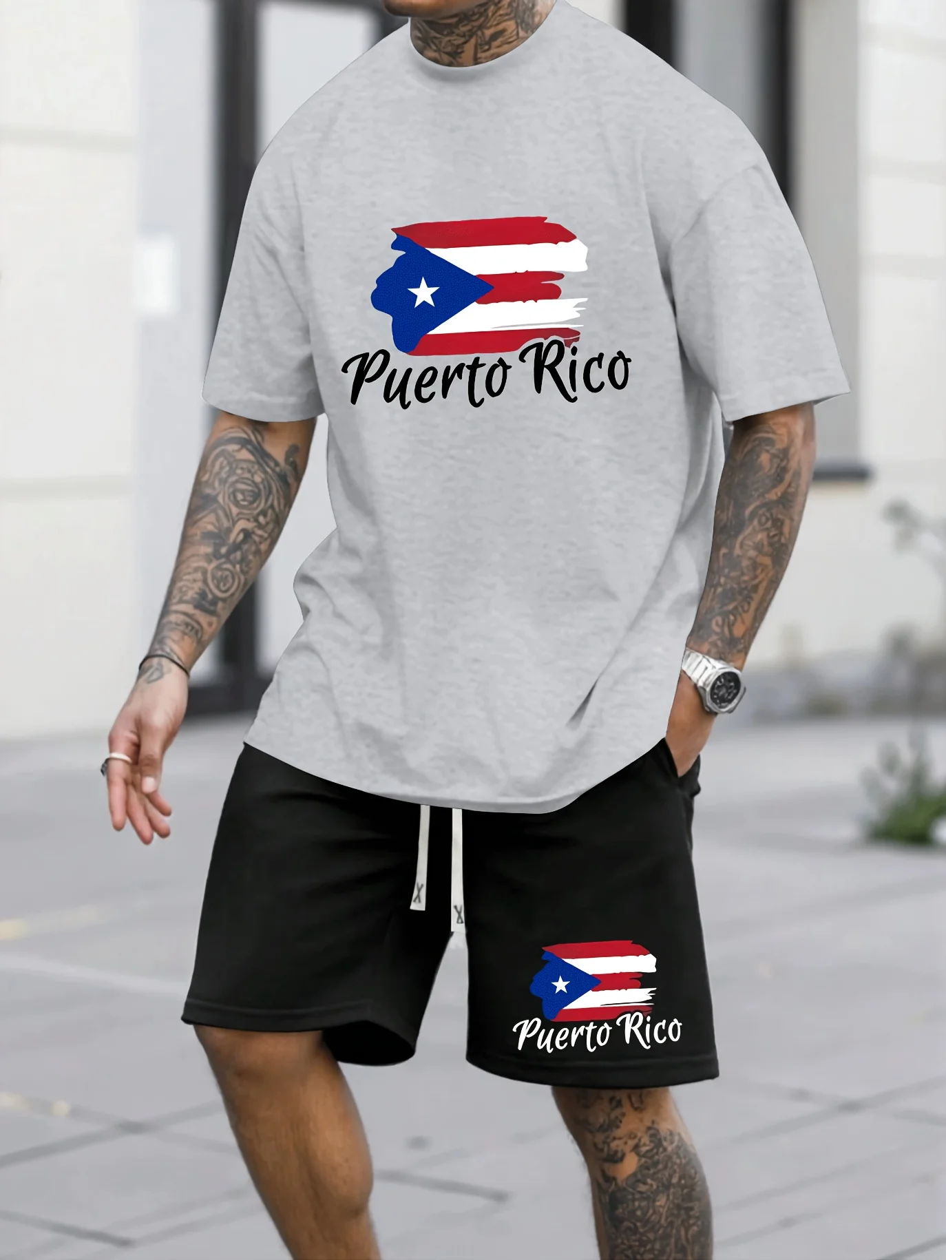 

Men's Apparel Summer Casual Suit Breathable and Cool Suit 3D Flag Letter Print Relaxed Fit Fashionable Plus Size Men's Clothing