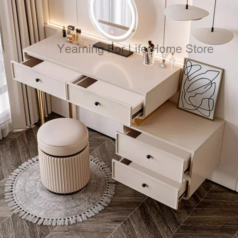 

Esthetics Luxury Vanity Table Modern Trendy Elegant Storage Vanity Table Mirror Design Scrivania Makeup Bedroom Furniture