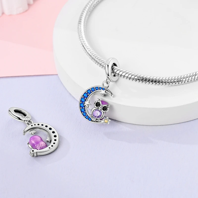 Purple Series Charms 925 Sterling Silver Charm Water Lily Owls Magic Hat Beads Fit Original Bangle Bracelet Diy Jewelry Gift