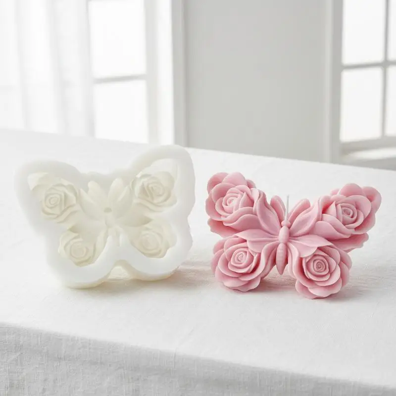 Rose Butterfly Silicone Mold for Aromatherapy Scented Candle DIY Plaster Art Mold Durable and Reusable Home Decor Mold