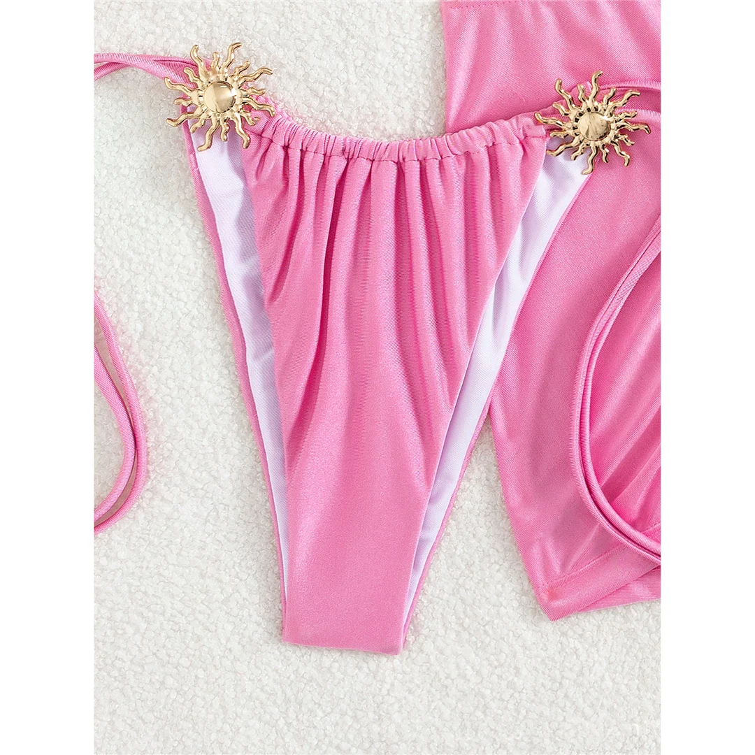 S - XL Neu mit Rock, Neckholder-Bikini, Damen-Badebekleidung, dreiteiliges Bikini-Set, Damen-Badeanzug, gepolsterter Badeanzug, Badebekleidung, Schwimmbekleidung V7266 – Detail 14