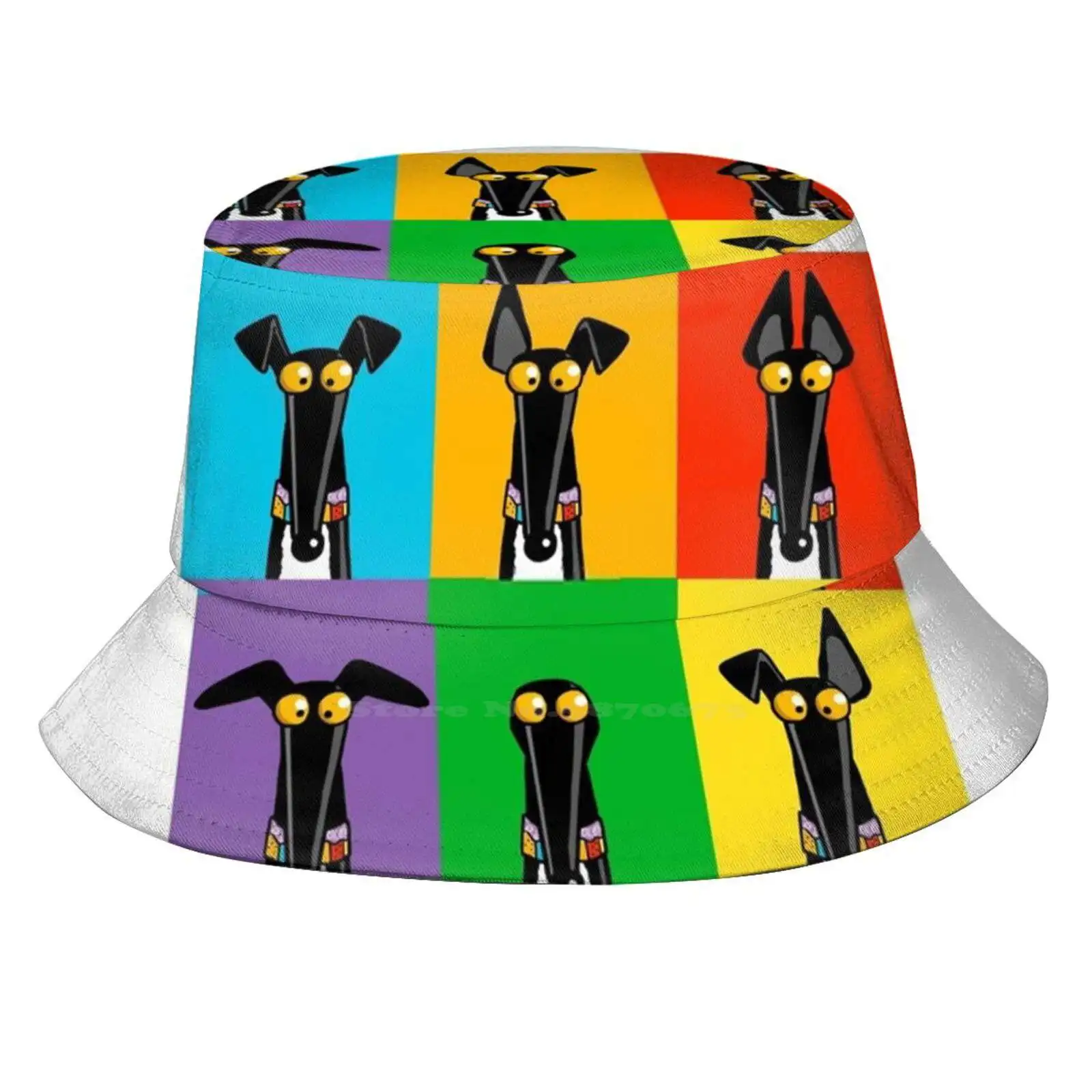 Greyhound Semaphore Bucket Hat Beach Tourism Hats Breathable Sun Cap Greyhound Pop Lurcher Whippet Dog Cartoon Richskipworth