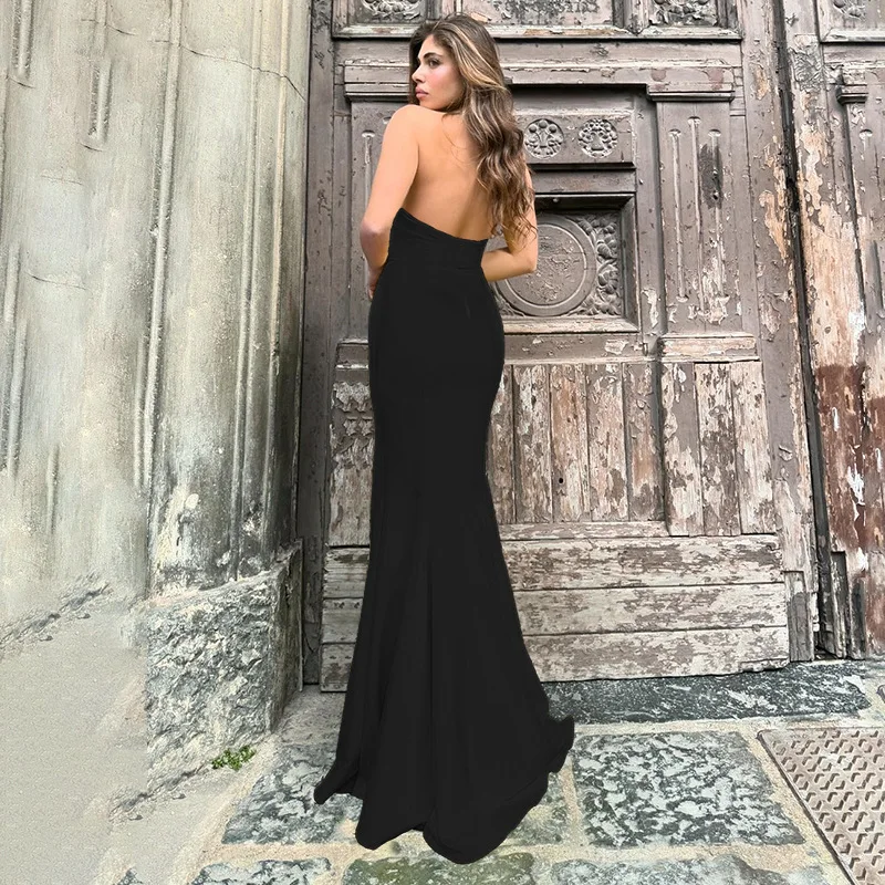 Party Evening Dress Women Sexy Bodycon Black Sleeveless Halter Split Backless Long Dress 2024 Fashion Elegant Holiday Lady Robe