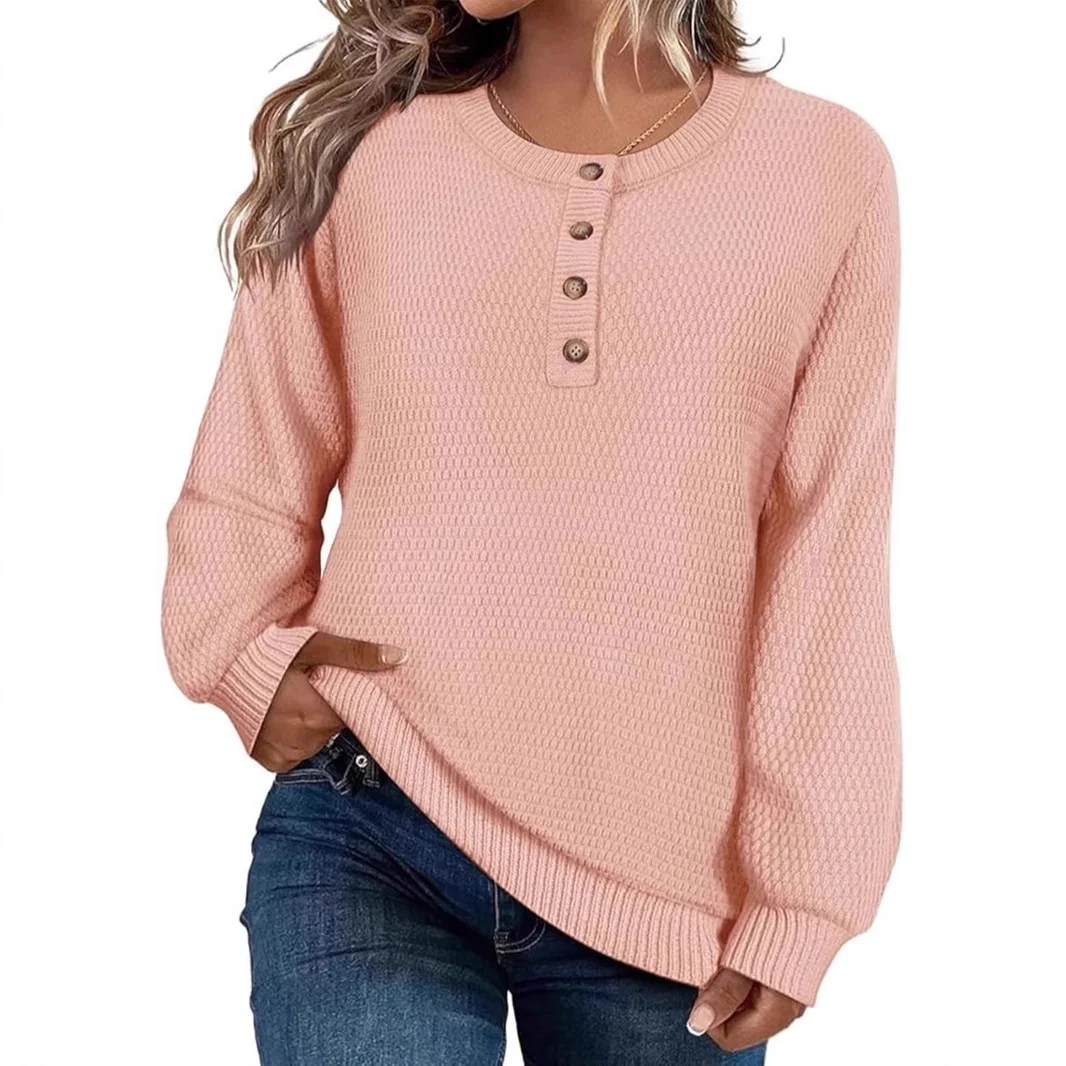 

Autumn Winter New Round Neck Versatile Pullover Women's Long Sleeve Knitted Button Solid Color Sweater Winter Kleding Dames 2025