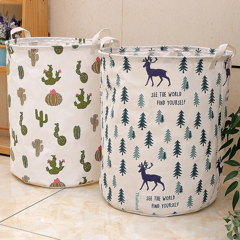 Source Manufacturer Waterproof Cotton Linen Laundry Basket for Dirty Clothes Toy Storage