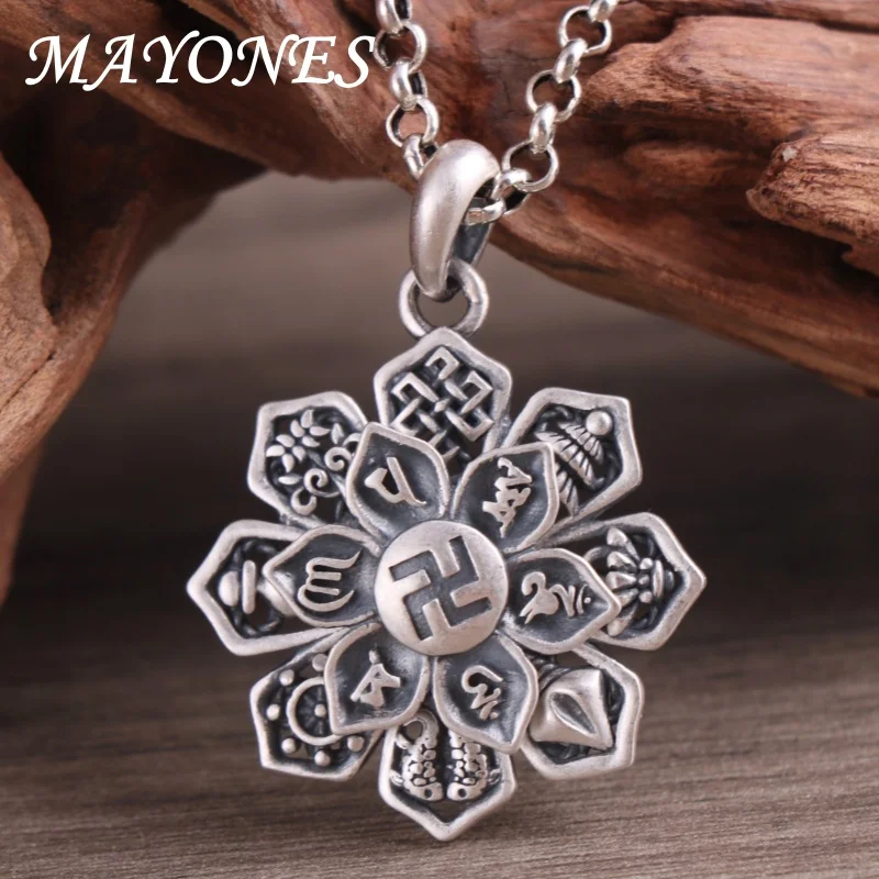 

Auspicious Eight Treasures Foot Silver Pendant S990 Silver Six Character True Word Rotatable Men's Personality Guardian Jewelry