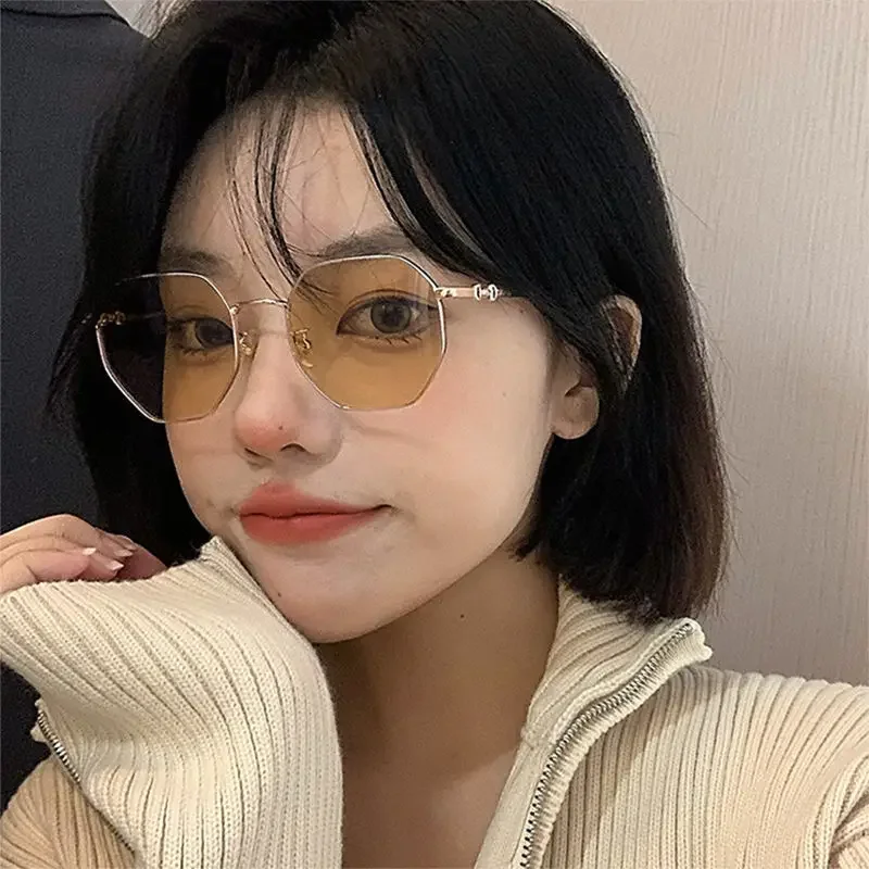 New Anti-blue Photochromic Myopia Finished Glasses Polygon Anti-ultraviolet Near-sight Eyeglasses Ultralight Vintage Glasses