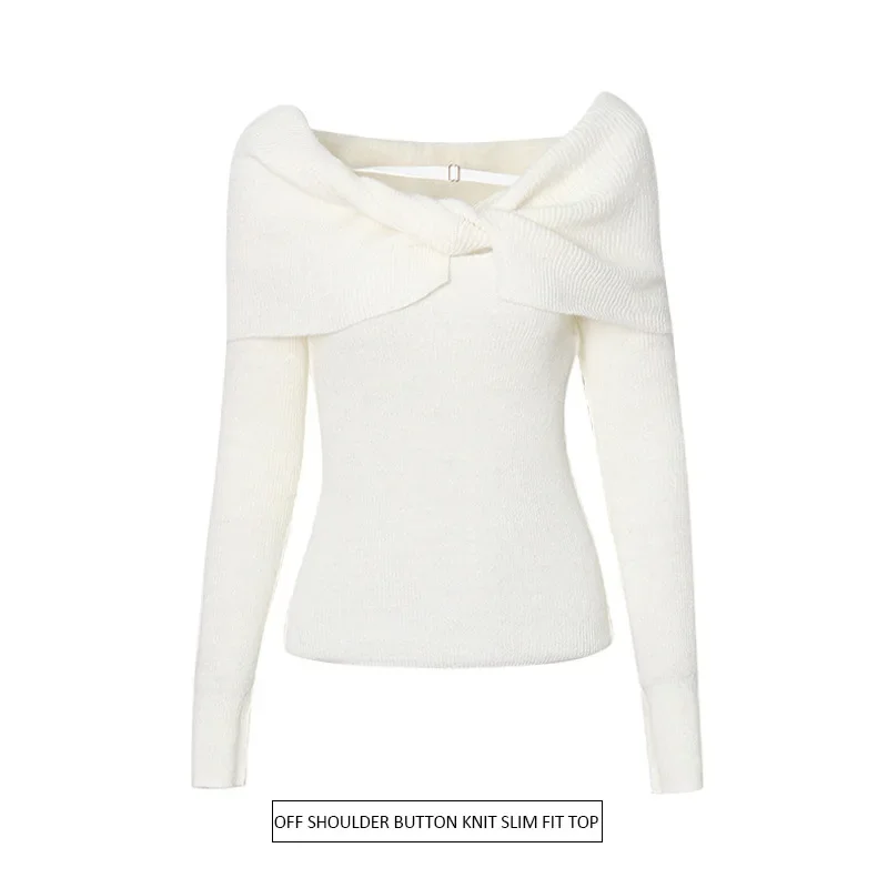 Ladies All-match Knitted Sweater 2022 Autumn New Fashion One-shoulder Off-shoulder Waist Slim Sweater Pullover Top