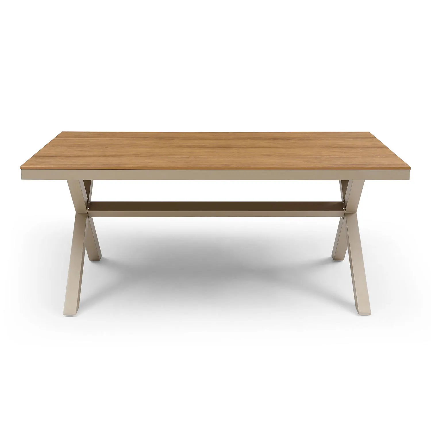 Rectangular Dining Table with X-shape Aluminum Legs, Teak Finish