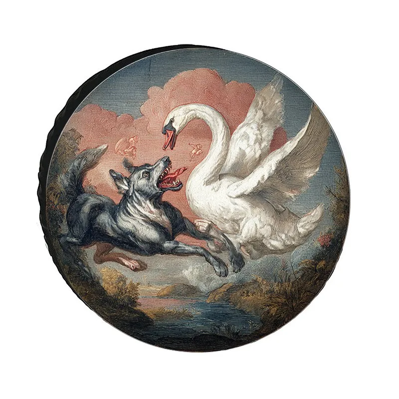 

Чехол для запасного колеса Dog Versus Swan Art из прочного полиэстера, защита для запасного колеса, аксессуар для кемпинга на открытом воздухе