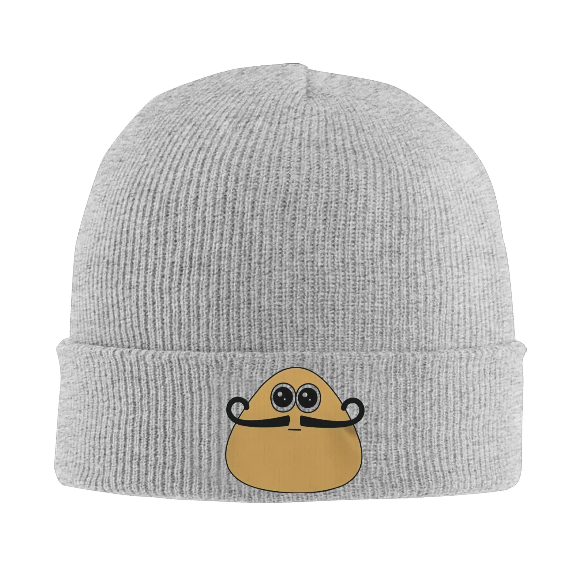 Cute Curly Mustache Pou Cartoon Graphic Knit Hat  Street Y2K Caps Men Women Outdoor Sport Beanie Hats Elastic Bonnet Hats