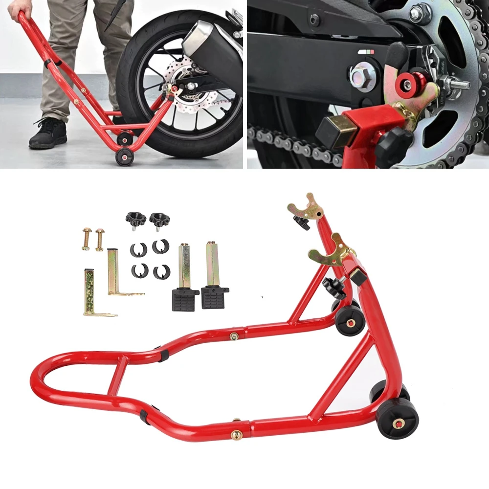 Juego completo de soporte para rueda trasera de motocicleta, soporte para rueda, marco de soporte para rueda automática, herramienta de reparación de neumáticos, color negro/rojo