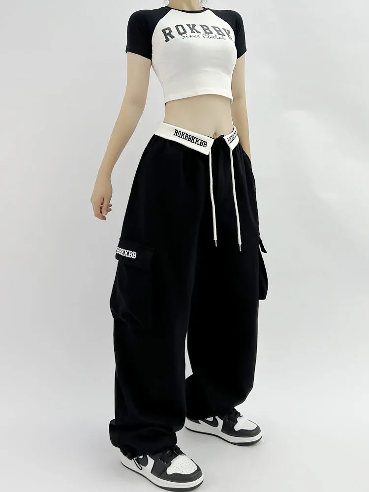 

HOUZHOU Hippie Korean Style Black Cargo Pants Women Y2K Gyaru Harajuku Oversize Baggy Sweatpants Kpop Grey Wide Trousers Casual