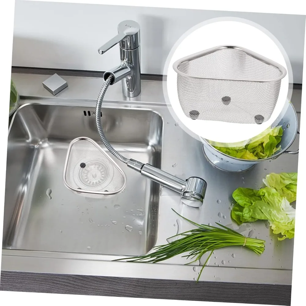 Escurridor de pia triangular, cesta de canto, malha, suporte de armazenamento para cozinha, rack de drenagem para lavar frutas e legumes