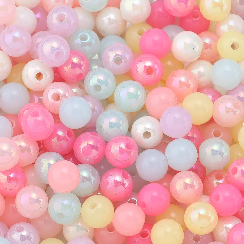 30-200pcs 8/10/12/14/16mm Pastel Color Electroplated Acrylic Jelly Beads Round Beads DIY Handmade Bracelet  Jewelry Accessories