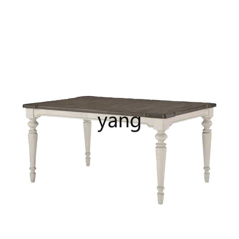 LH solid wood dining table rectangular household small apartment dining table French retro style contrasting color desk