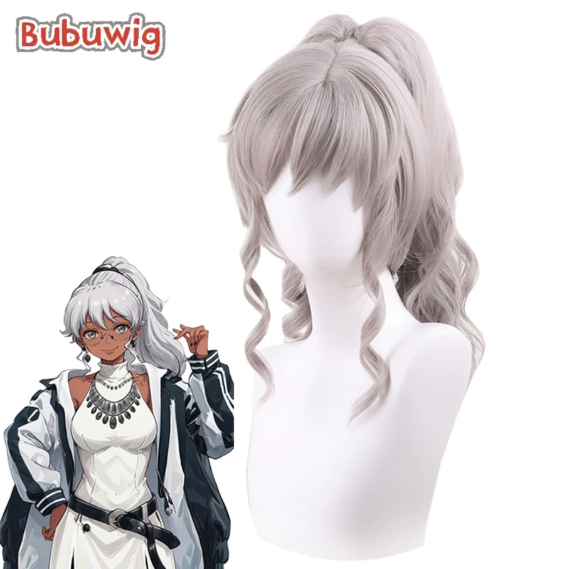 Bubuwig Synthetic Hair Naomi Ortmann Cosplay Wigs Metallic Rouge Naomi Ortmann 40cm Loose Wavy Grey Ponytail Wig Heat Resistant