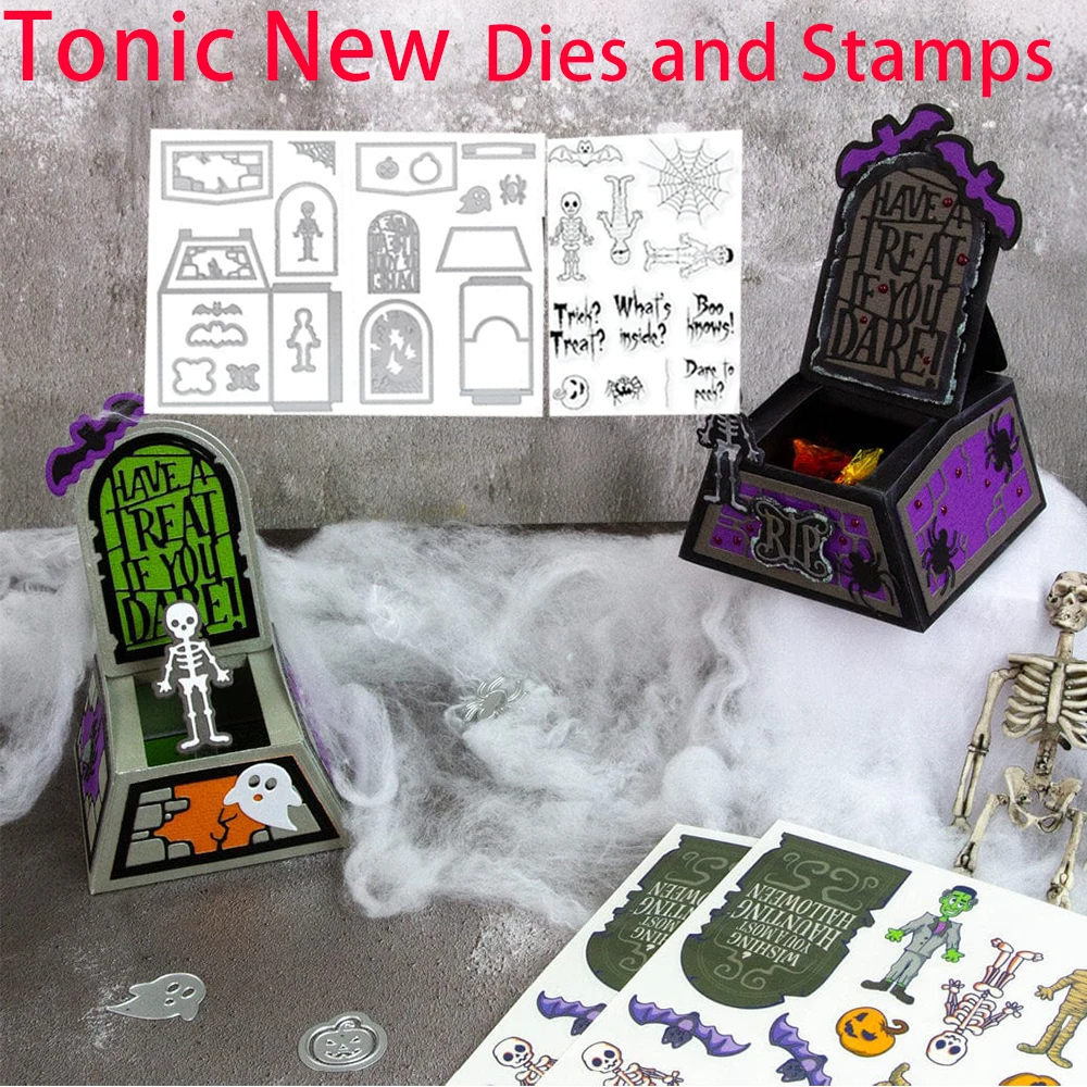 

2025 New Dies Spooky Sweet Gift Bag Dies Stamps DIY Scrapbooking Make Photo Album Card Paper Embossing Hallowmas Box Die Molds