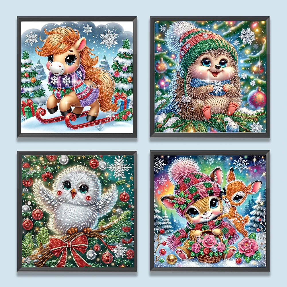 

4pcs Partial Drill Xmas Animal Diamond Painting Kit Special Shape 30x30cm