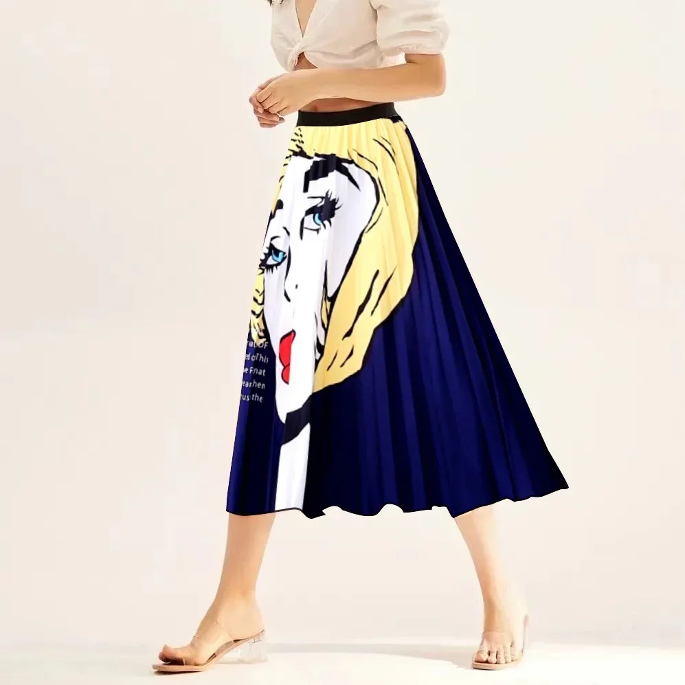 Spot Festive and Interesting Graffiti Pleated Skirt with Exquisite Satin Surface, Western Style and Women's Clothing