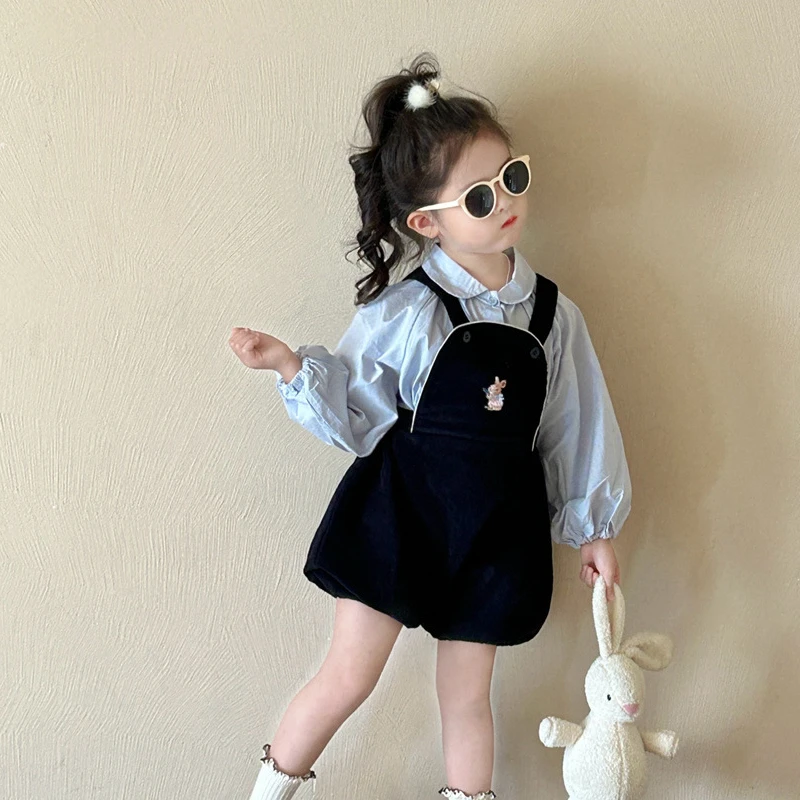 

Рубашка для девочек, осень 2024, новый западный стиль, корейские модные шорты на бретелях, милые модные активные шорты