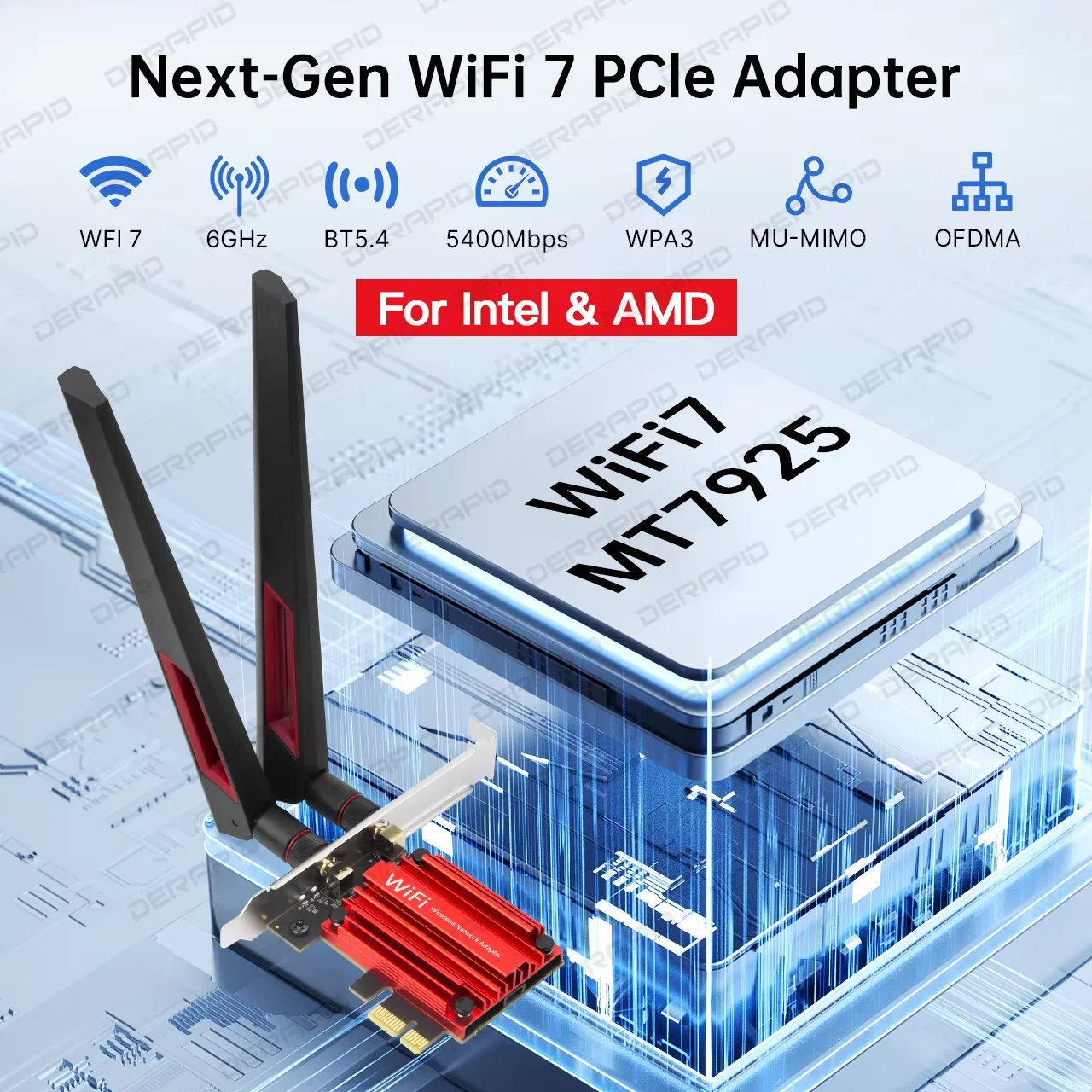 WiFi 7 BE6500 PCIe Network Card MT7925 Chip Bluetooth 5.4 6500Mbps High Gain Antenna Wireless Adapter for Desktop PC Win 10 11