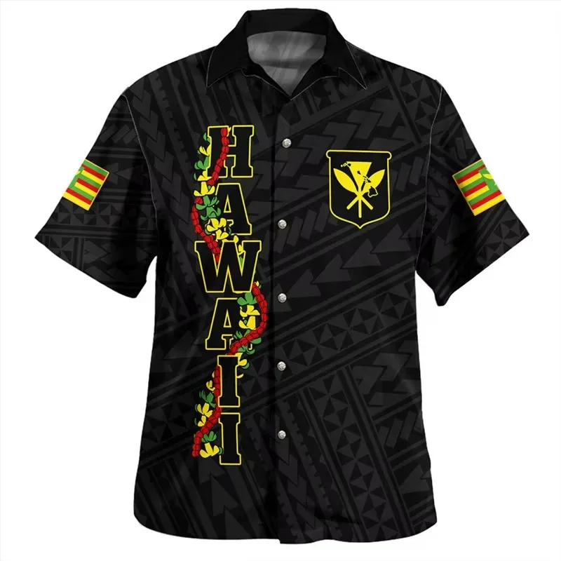 Retro Summer 3D Printed Hawaiian Flag Tribe Shirt with Arm Pattern Short Fashion Clothing Top