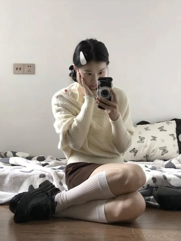 Suéter de Punto ueso de Cuello Alto Estilo Coreano para Mujer, Moda Otoño Invierno, Ajuste Hoado, Estilo Juvenil