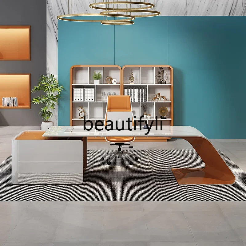 ss Asmt14 Boss مكتب تنفيذي بسيط وحديث، مكتب مشرف مدير مطلي ومجموعة كرسي مكتب زعيم راقي #3