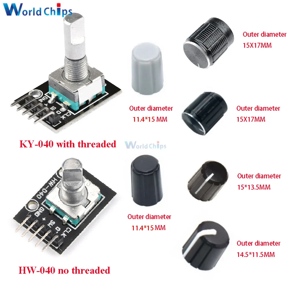 10 PCS 360 Degrees Rotary Encoder Module KY-040 HW-040 Sensor Switch 6MM Half Shaft Potentiometer Rotary Knob Cap 15×17 15×13.5