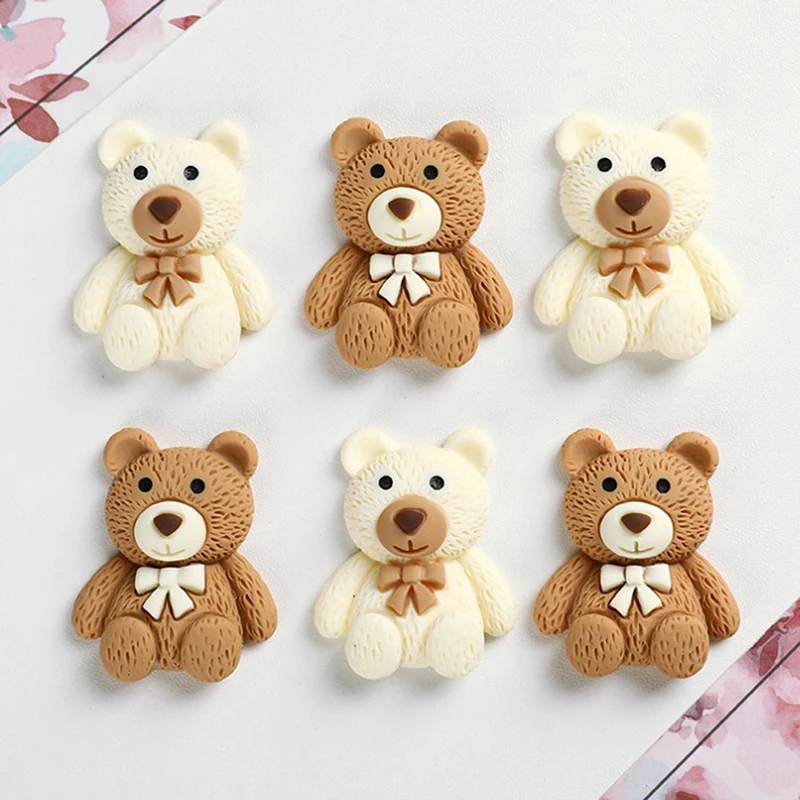 10PCS Cartoon Beige Coffee Bear Resin Cabochon Flatbacks Fit Phone Decor Parts Scrapbooking Craft DIY Hair Bows Accessories