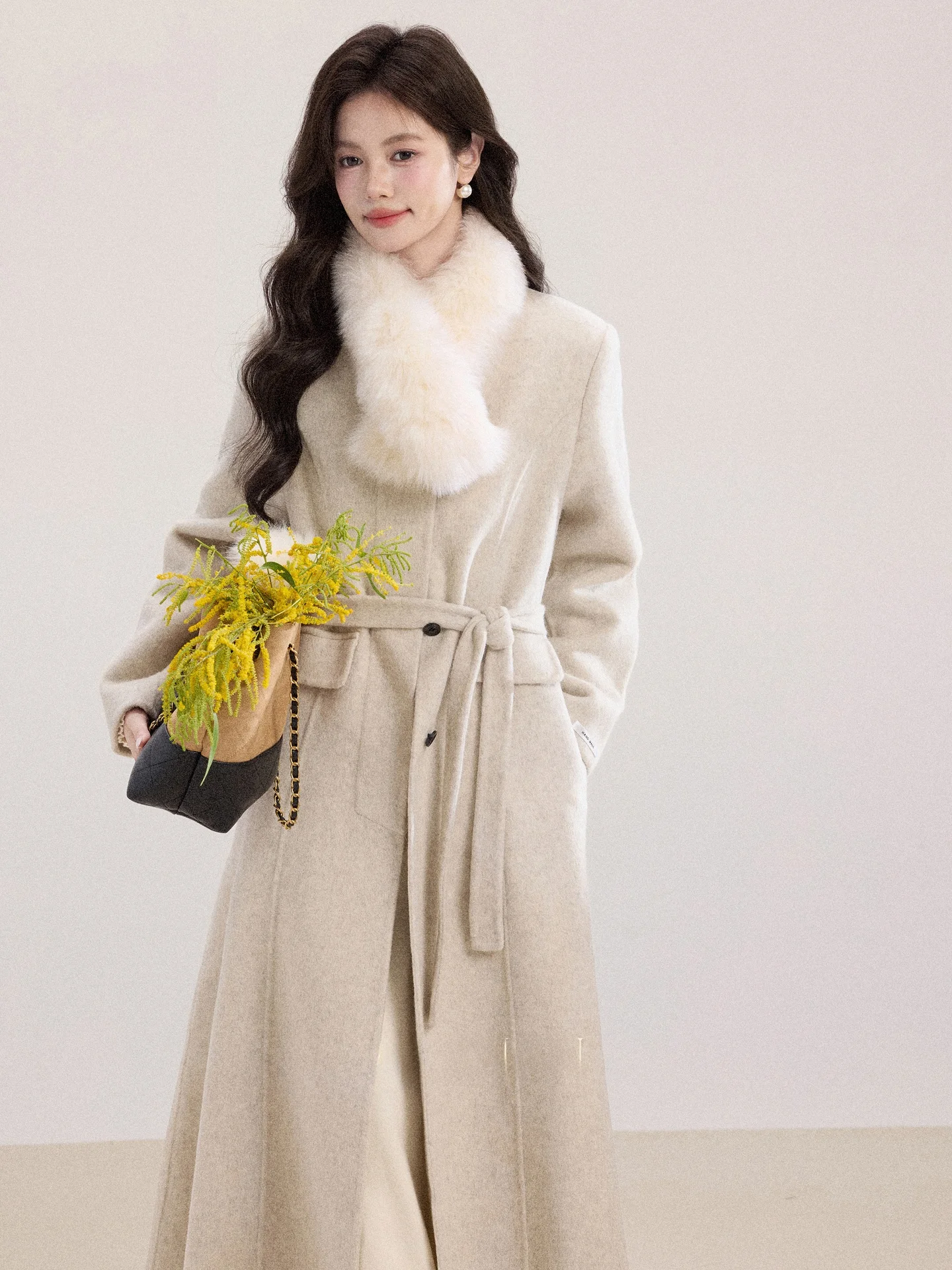 

Ele Long Oaeal Woolen Coat Women's Winter Faion High-End Feelings Brand Ladies Premium Wool Coat