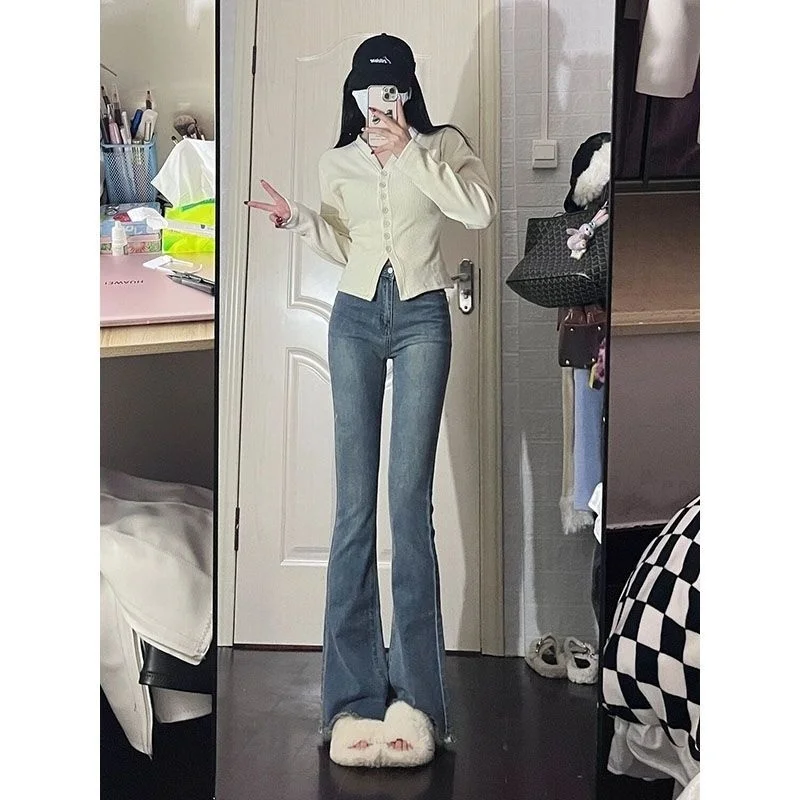 Bootcut Jeans Woman Vintage Y2K Pleated Drapey Barrel Chic Sides Studs Decorate Trendy Patch Clothing Patchwork Plus Size Ladies