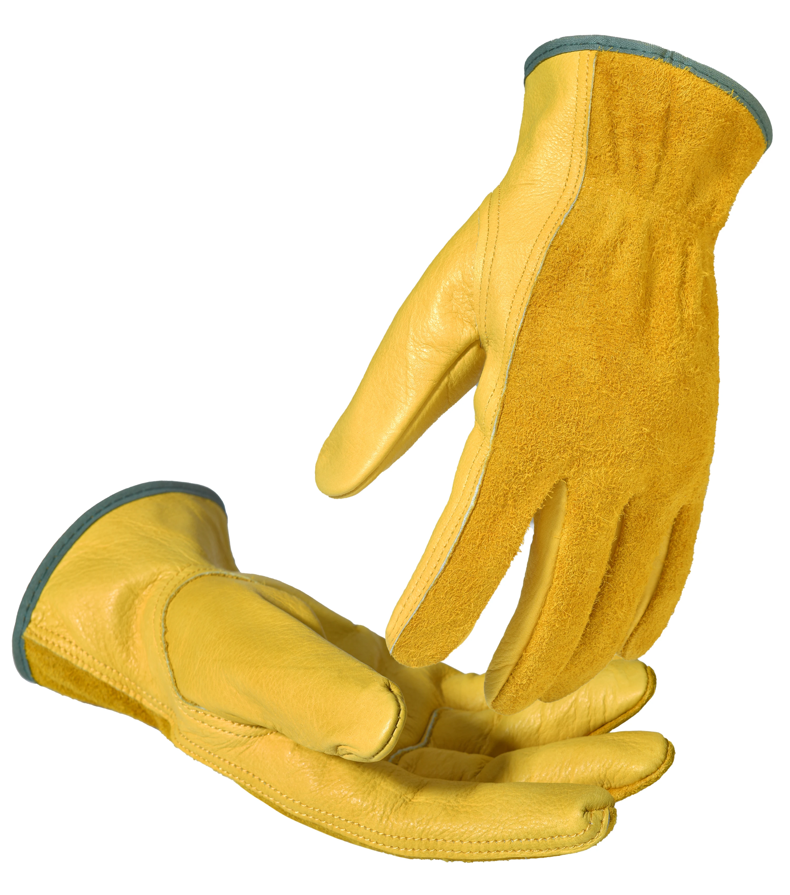 1pair Flex Grip Leather Work Gloves Stretchable Wrist Tough Cowhide Working Glove