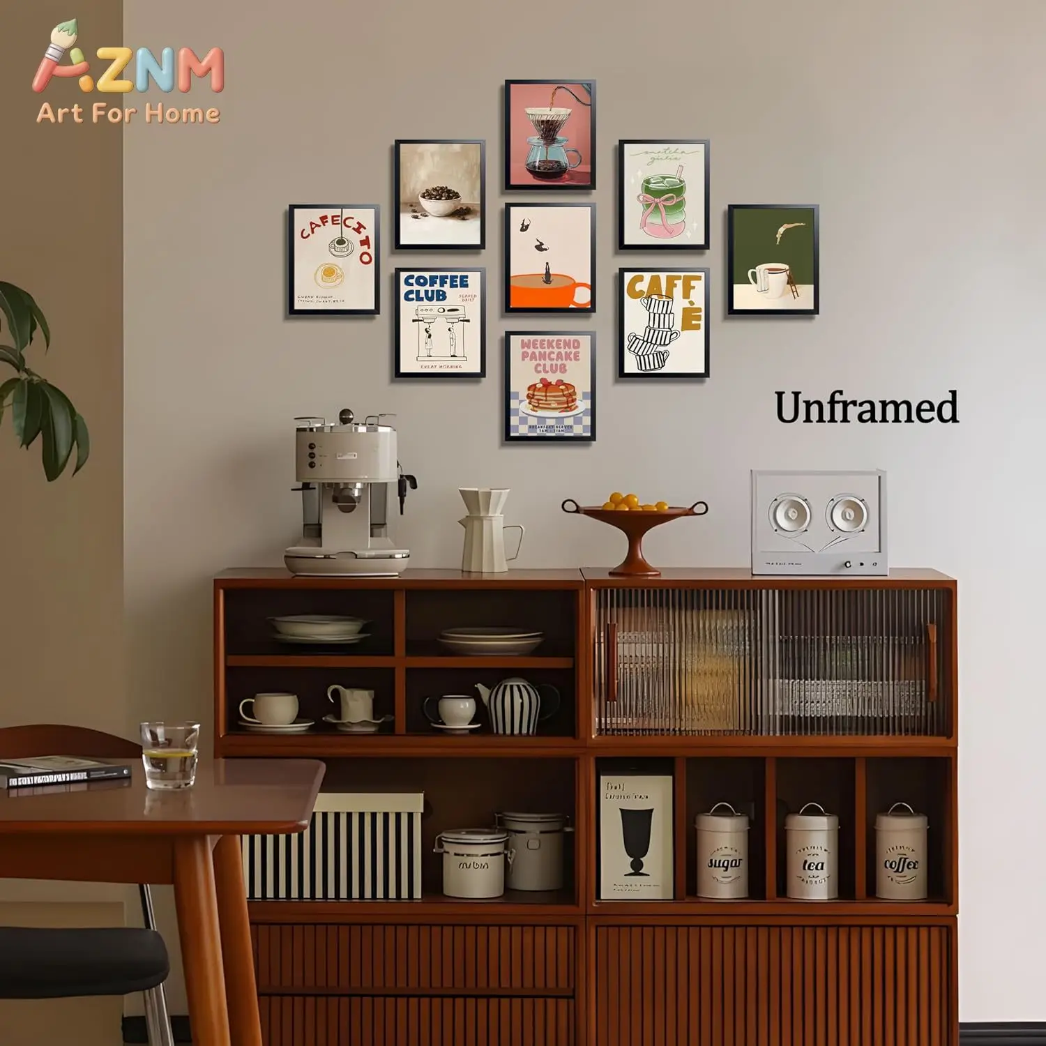 AZNM Retro Coffee Canvas Wall Art Coffee Club Pancake Matcha Drink Illustration Print Kitchen Dining Room Decor Unframed