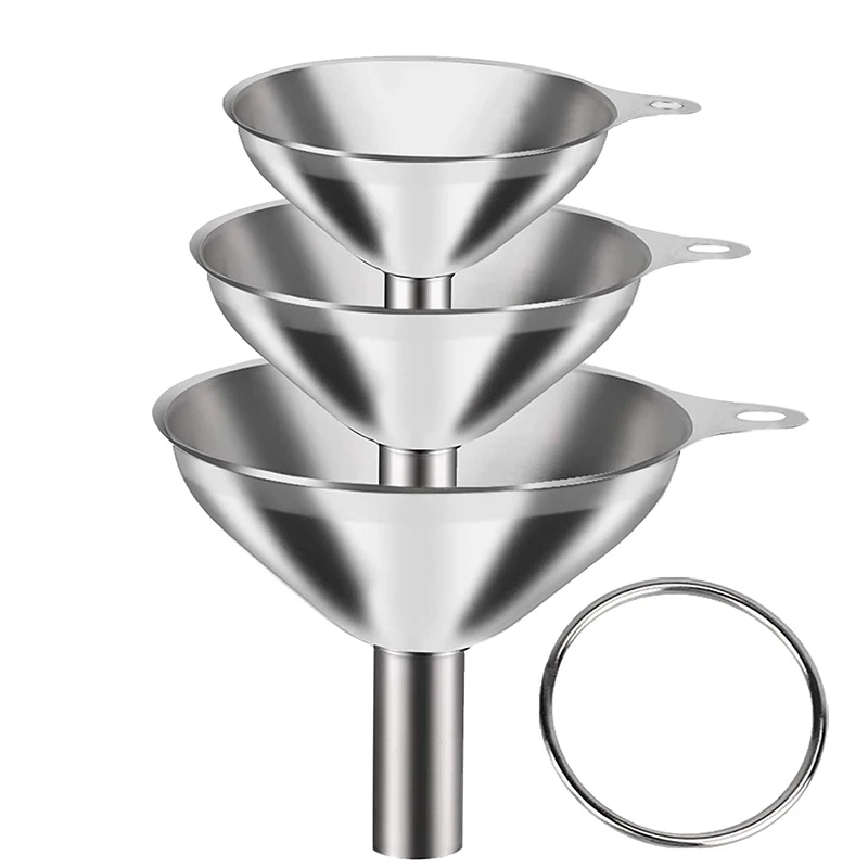 LMETJMA 6-teiliges Edelstahltrichter-Set, 3-teiliges Küchentrichter-Set aus Edelstahl zum Befüllen von Flaschen, Mini-Metalltrichter JT190