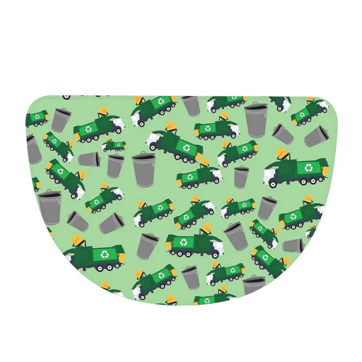 Recycling Garbage Truck Pattern Soft Flannel Half Round Doormat Non Slip Bathroom Mat Absorbent Floor Carpet for Garage